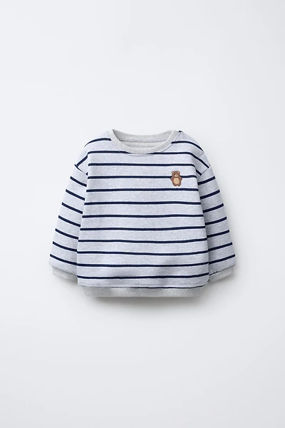STRIPED SWEATSHIRT WITH EMBROIDERED BEAR