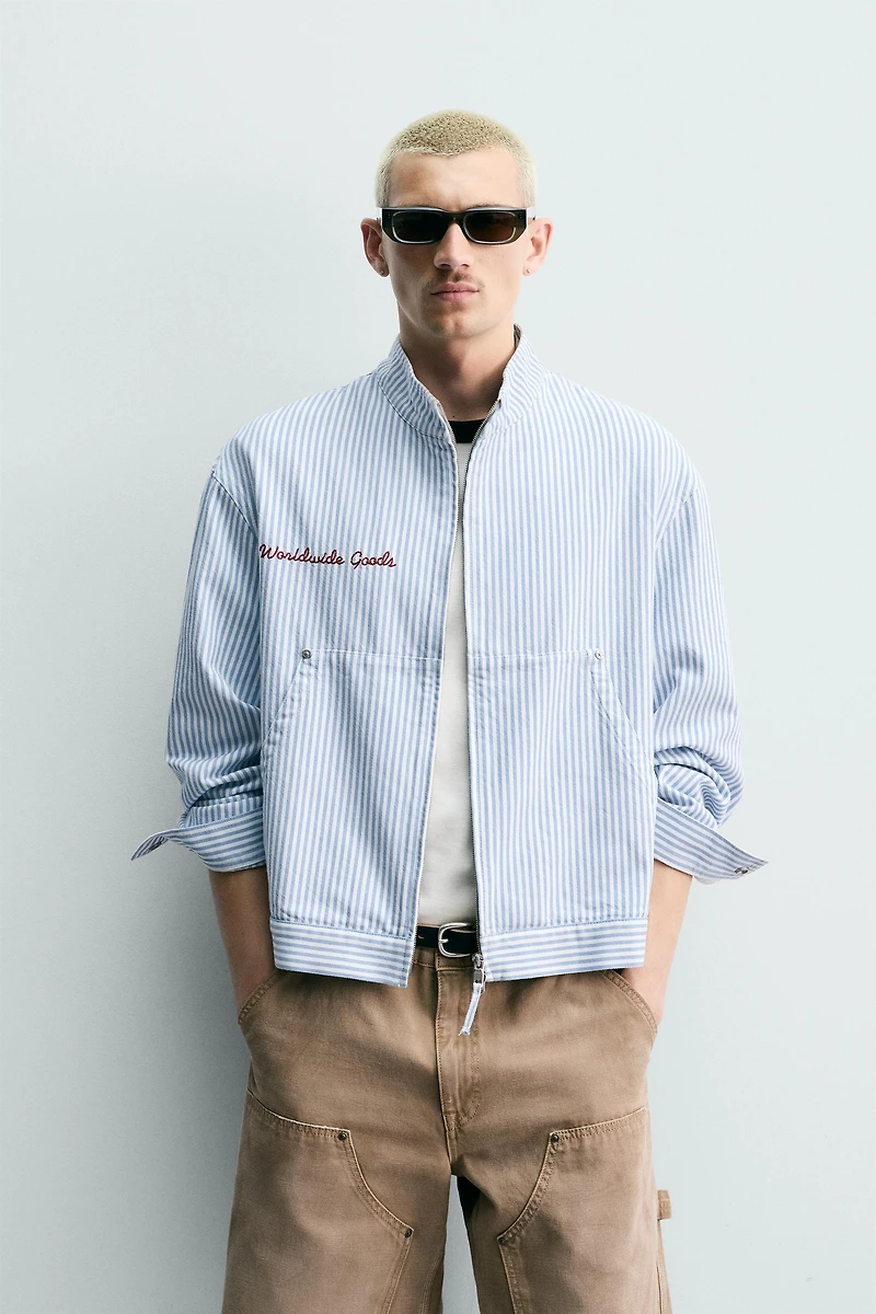 RELAXED FIT STRIPED EMBROIDERED JACKET