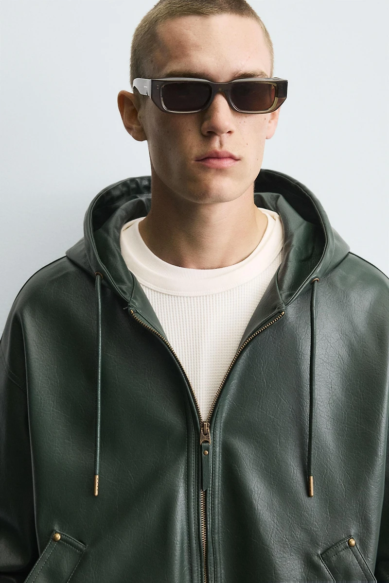 HOODIE FAUX LEATHER JACKET