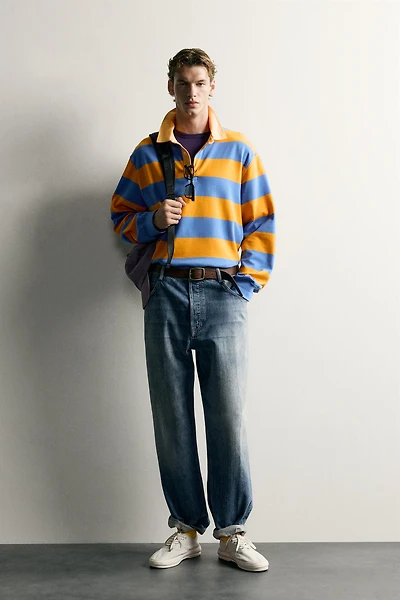 CONTRAST COLLAR STRIPED REGULAR FIT POLO
