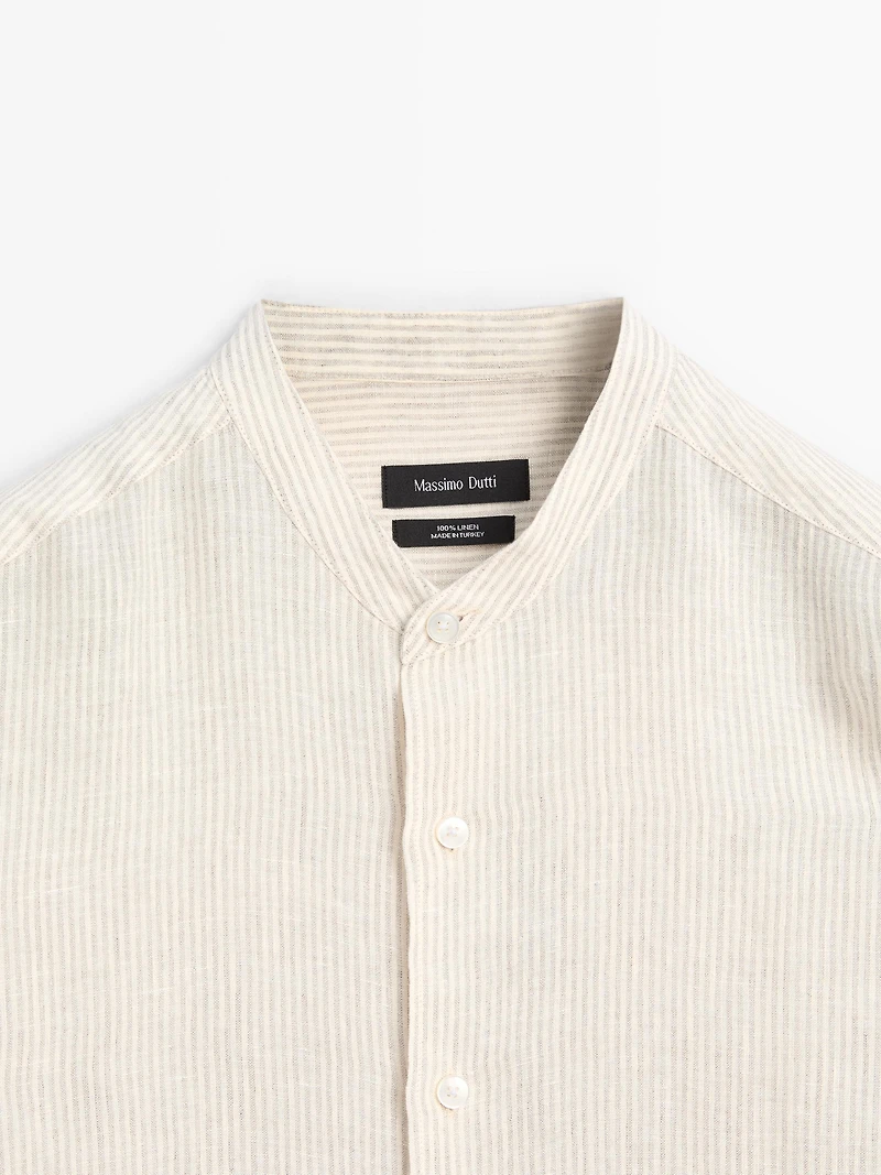 Regular fit striped 100% linen shirt