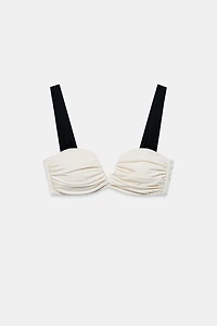 CONTRAST PLEATED BIKINI TOP