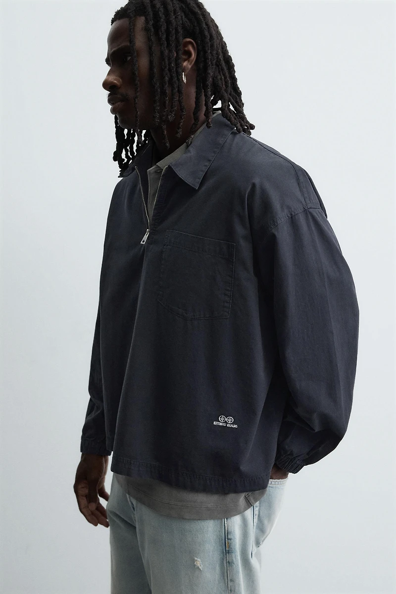 DENIM ZIP-UP POLO SHIRT