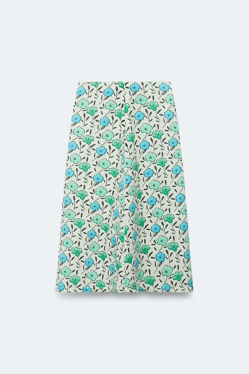 LIMITED EDITION FLORAL LINEN BLEND MIDI SKIRT