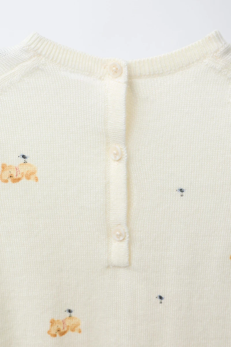 TEDDY BEAR PRINT 100% MERINO WOOL LONG JUMPSUIT