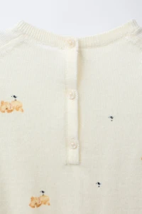 TEDDY BEAR PRINT 100% MERINO WOOL LONG JUMPSUIT
