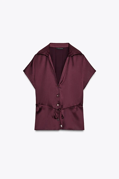 BELTED SATIN EFFECT SHIRT