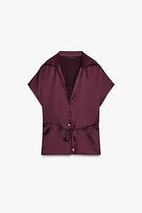 BELTED SATIN EFFECT SHIRT