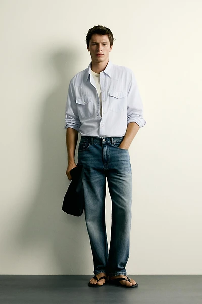 REGULAR FIT COTTON-LINEN WESTERN SHIRT