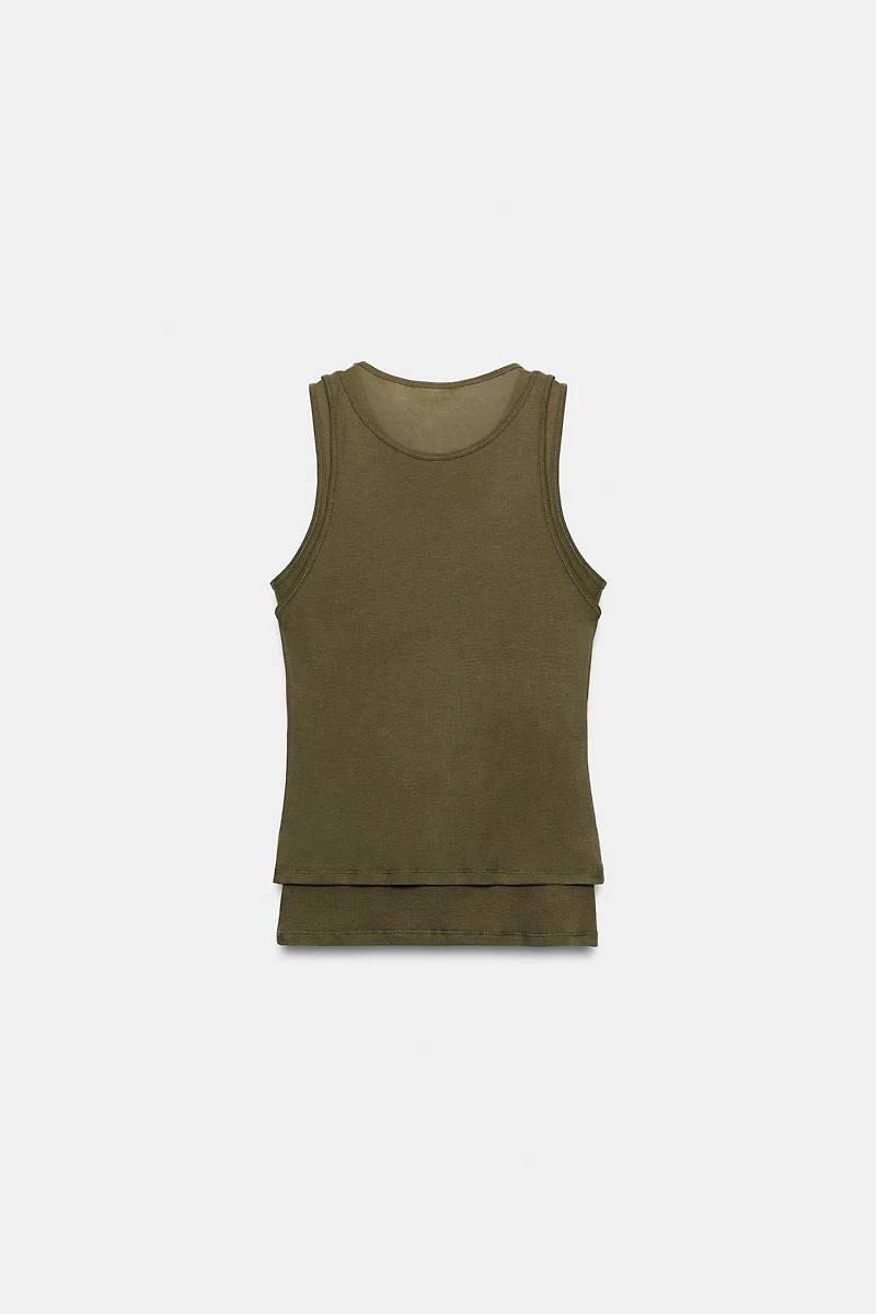 FAUX DOUBLE SLEEVELESS T-SHIRT