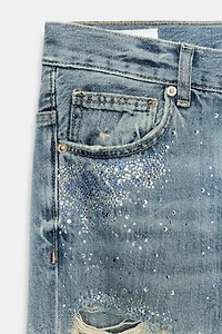 TRF RIPPED WIDE LEG RHINESTONE JEANS
