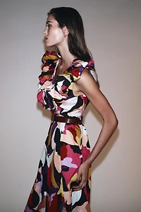 ROBE MIDI EN POPELINE IMPRIMÉE