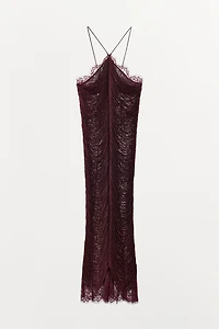 FRINGED LACE HALTER DRESS