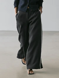 Pantalon en lin à ganse contrastée