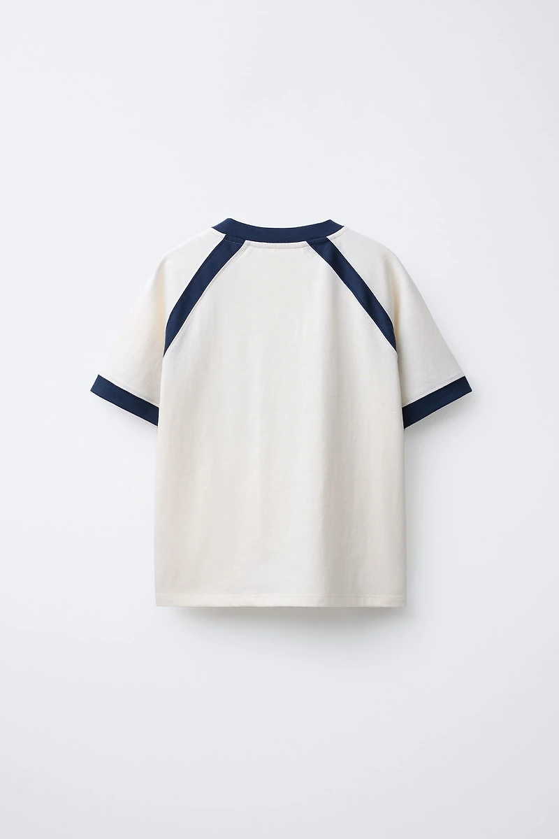 FLOCKED TEXT RAGLAN SLEEVE T-SHIRT