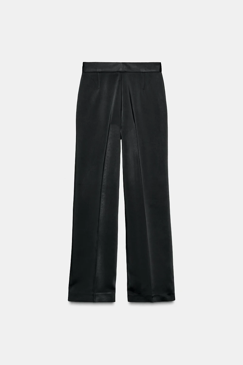 PANTALON SATINÉ TAILLE HAUTE À PLIS