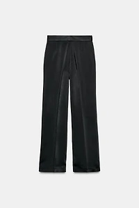 PANTALON SATINÉ TAILLE HAUTE À PLIS