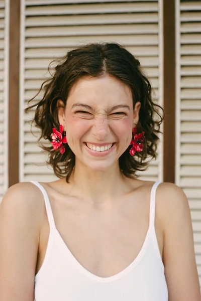 ENAMELED FLOWER MAXI EARRINGS