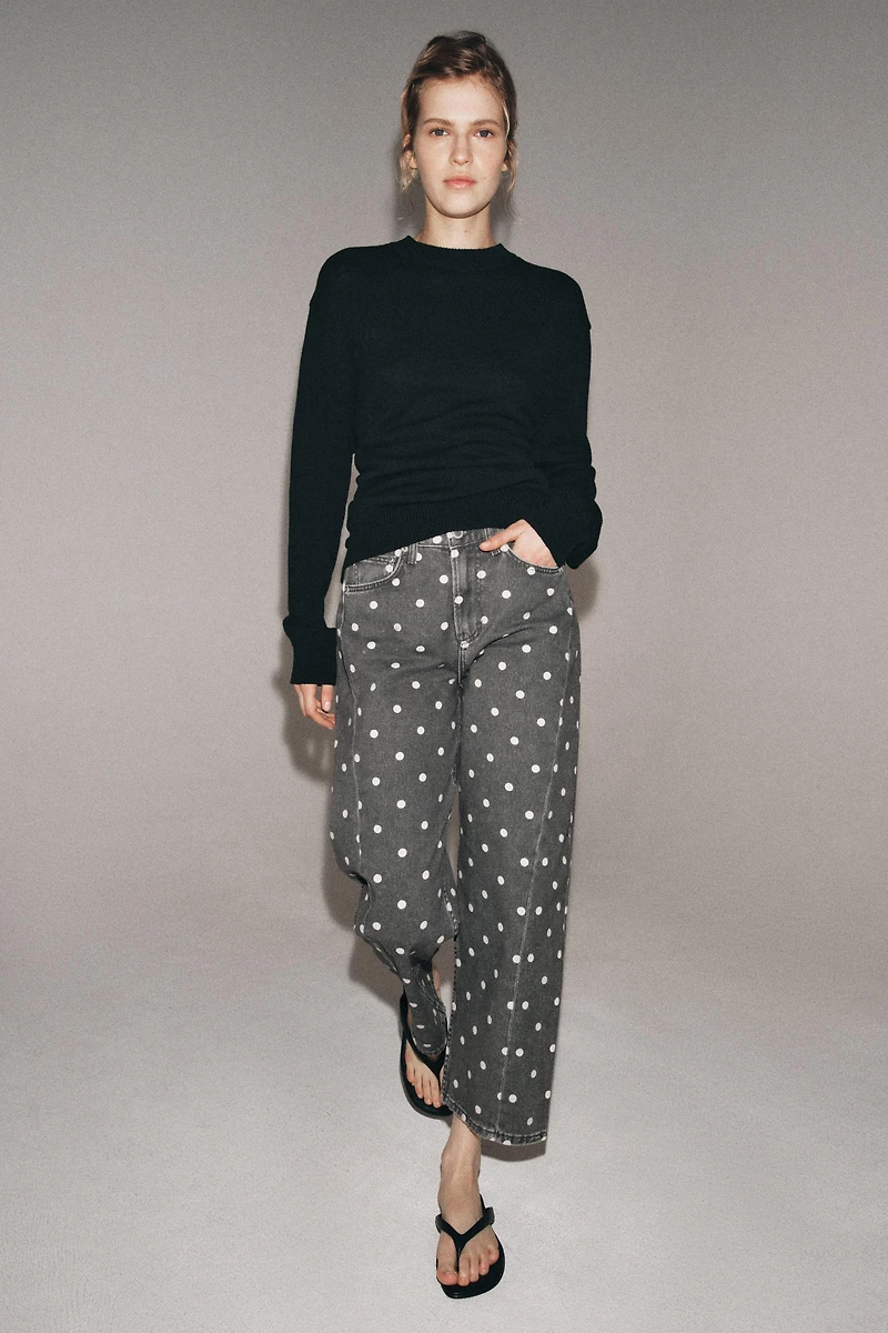 ZW COLLECTION MID-RISE POLKA DOT ANKLE RELAXED JEANS