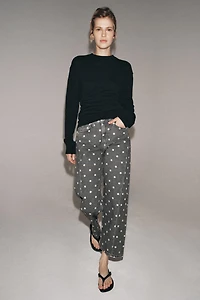 ZW COLLECTION MID-RISE POLKA DOT ANKLE RELAXED JEANS