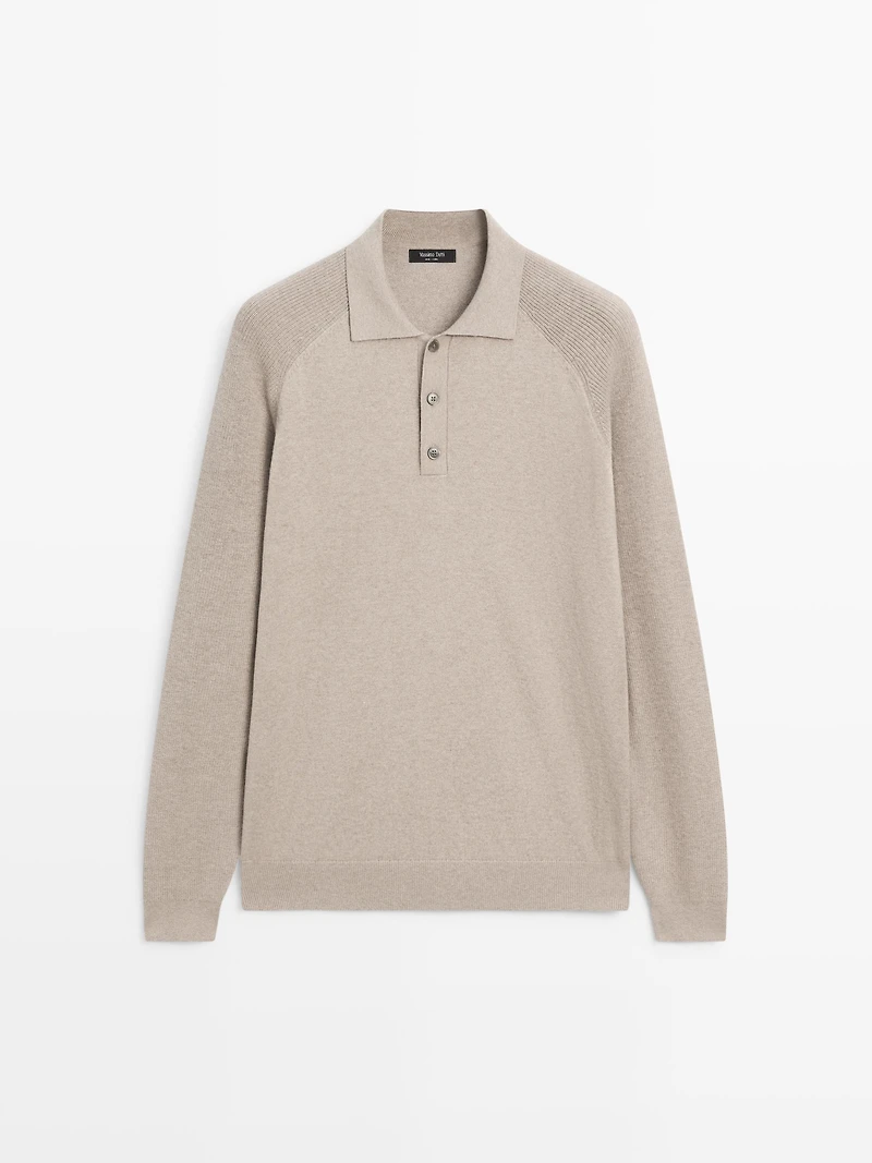 Cotton blend knit polo sweater