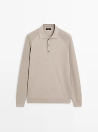 Cotton blend knit polo sweater