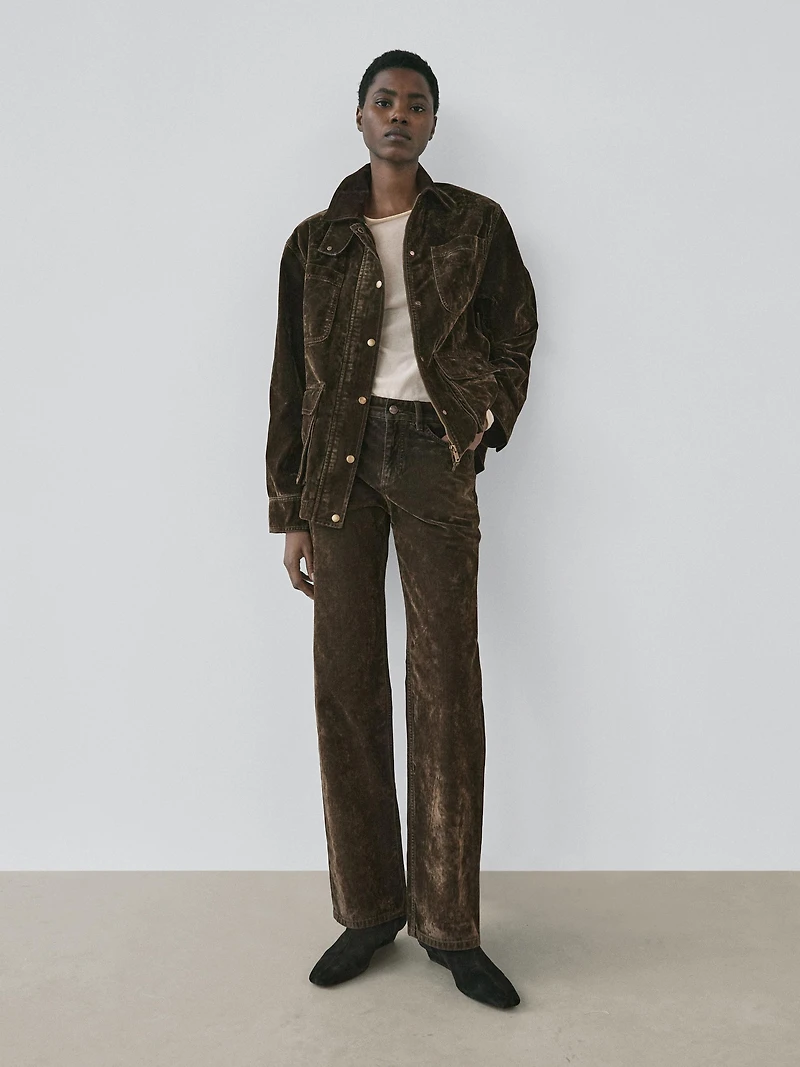 Low-rise straight-leg flocked jeans