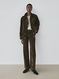 Low-rise straight-leg flocked jeans