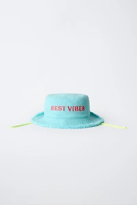 EMBROIDERED TEXT BUCKET HAT