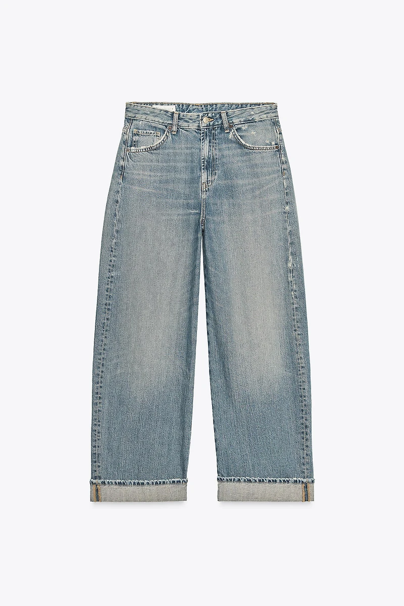 TRF MID-RISE BAGGY FOLDED JEANS