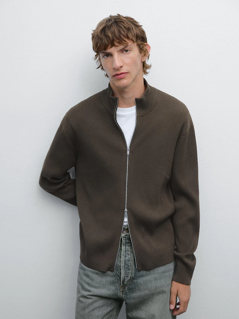 100% cotton zip cardigan