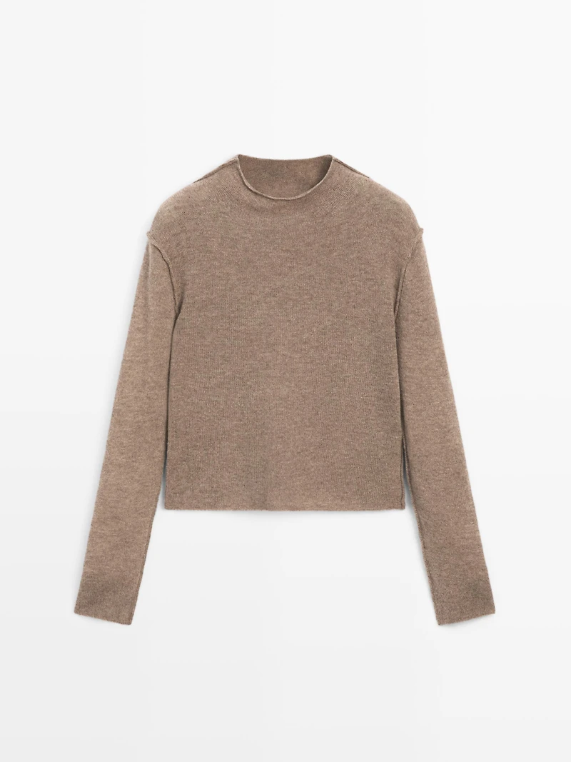 Wool blend knit sweater with mock turtleneck