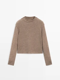 Wool blend knit sweater with mock turtleneck