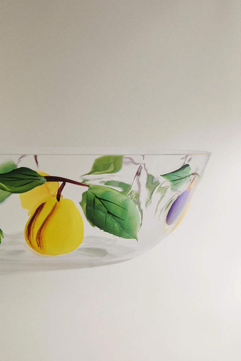 FRUIT PRINT GLASS SALAD BOWL