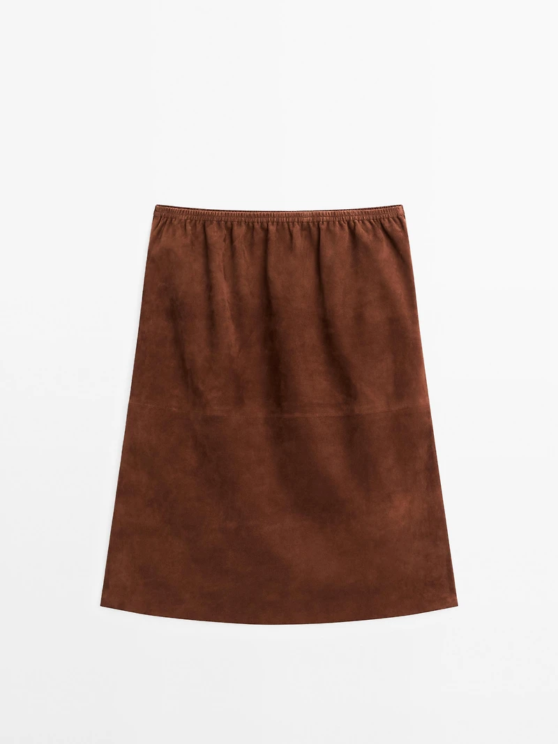 Straight fit suede leather skirt