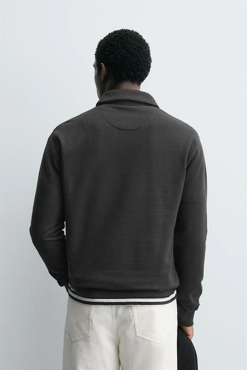 TEXTURED ZIP POLO SHIRT
