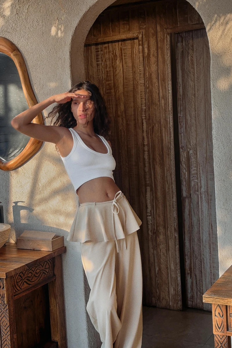 WIDE LEG PANTS WITH WAIST RUCHING