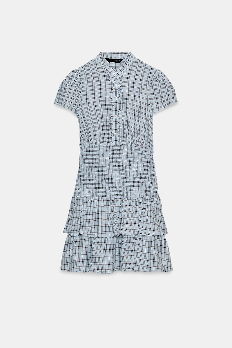 RUFFLED PLAID SHORT DRESS
