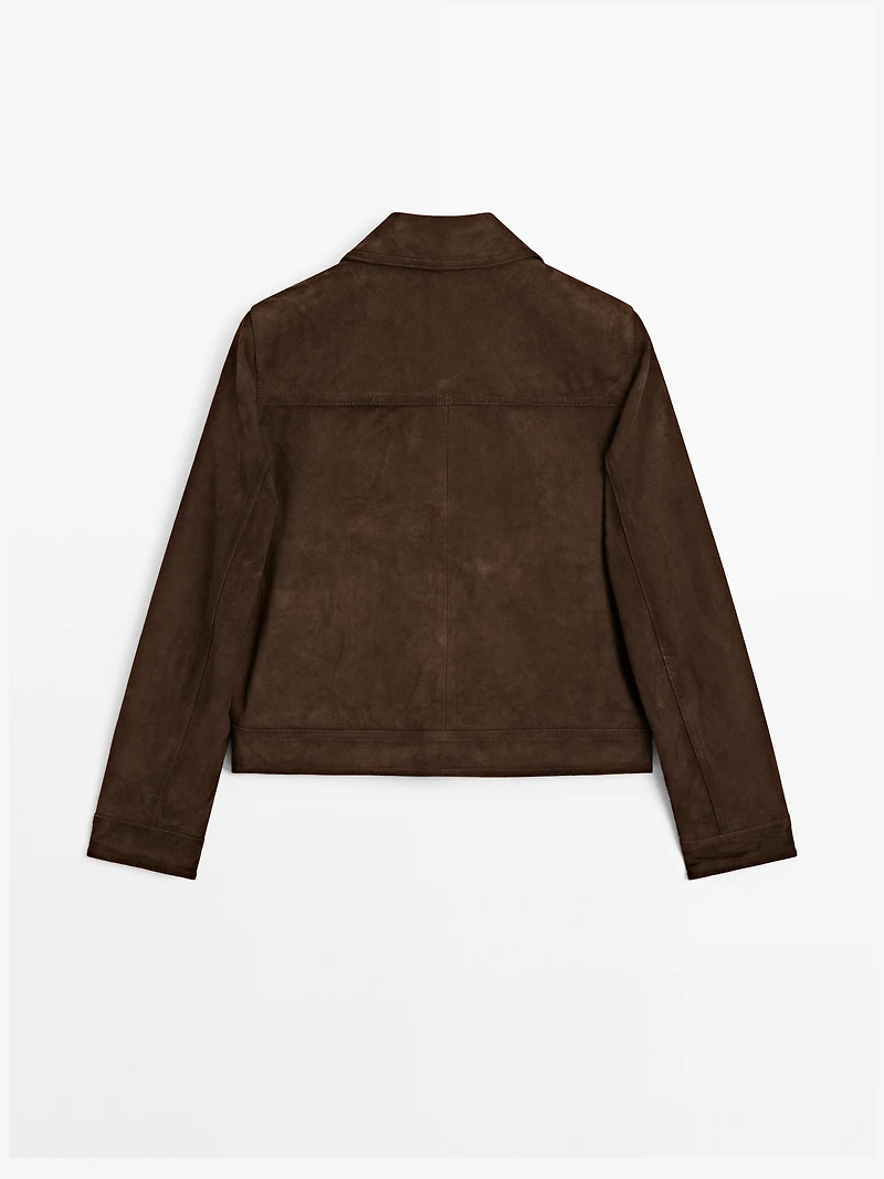 Cropped suede leather-lined jacket with buttons