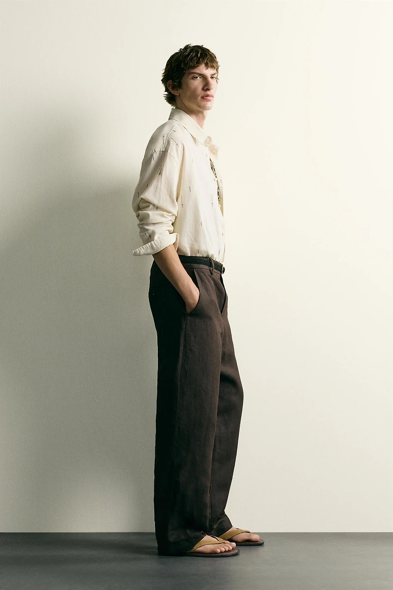 EMBROIDERED COTTON-LINEN RELAXED FIT SHIRT