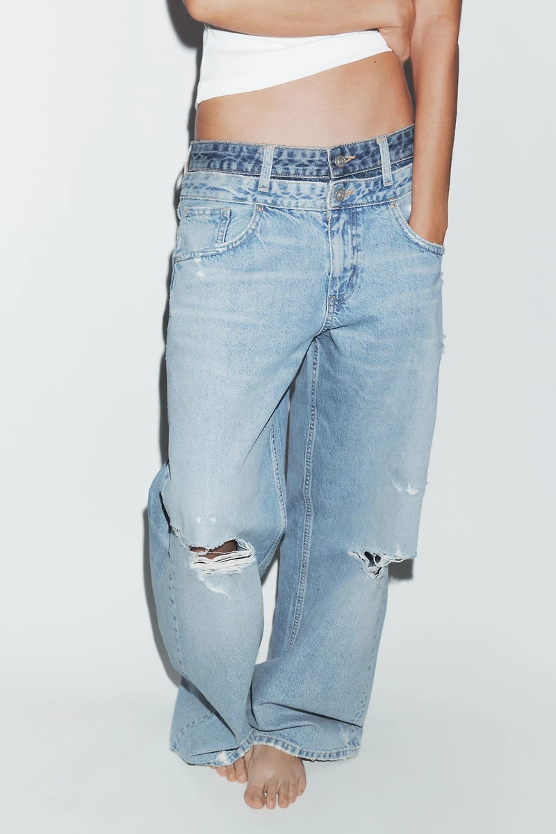 TRF DOUBLE WAIST MID-RISE STRAIGHT JEANS