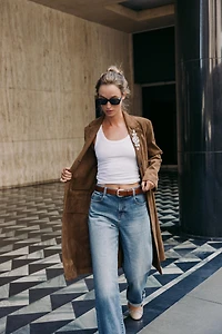 MANTEAU VESTE LONGUE EFFET DAIM FERMOIR