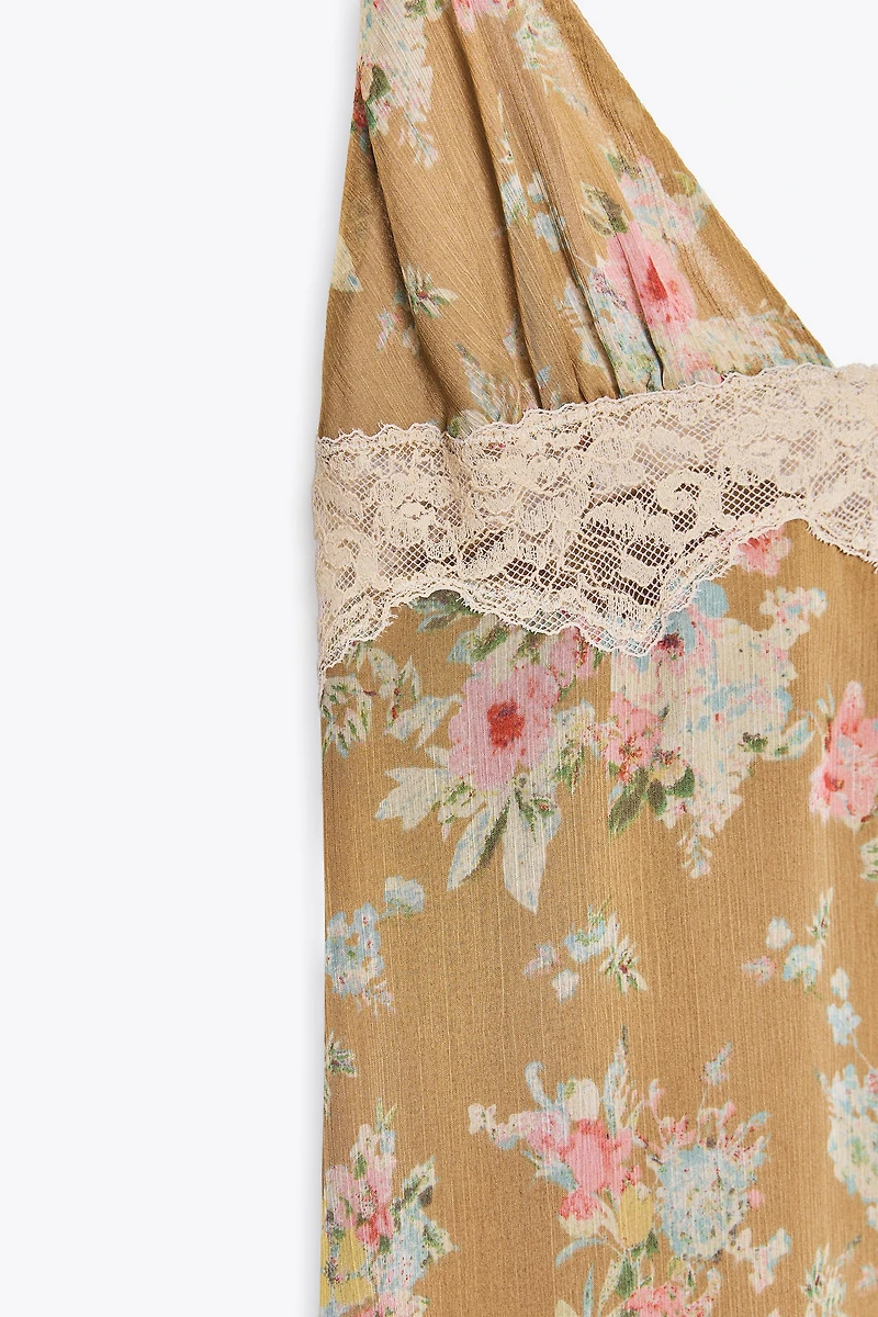 FLORAL PRINT LACE MIDI DRESS
