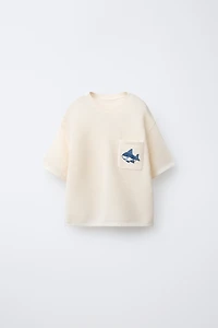SHARK EMBROIDERED KNIT T-SHIRT
