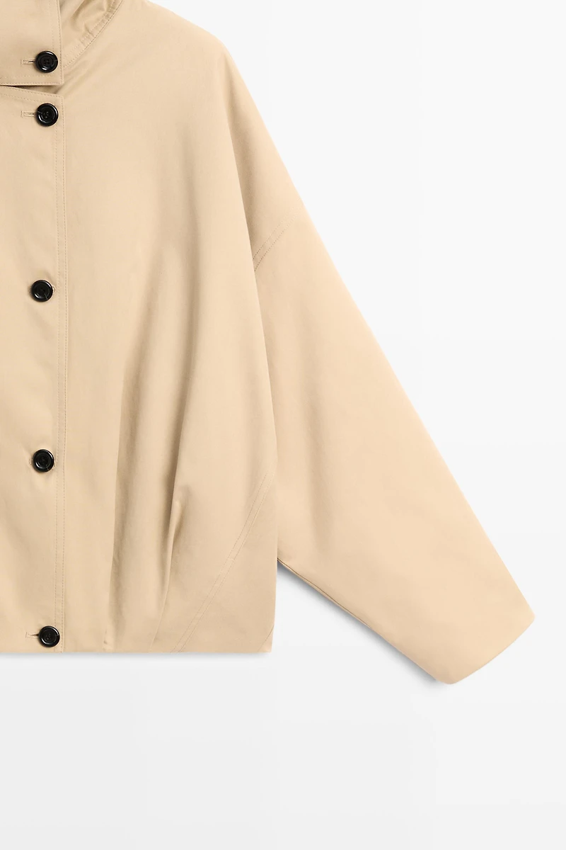 Pleated stand-collar bomber jacket