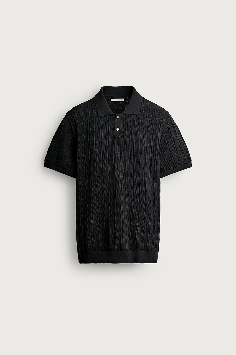 OPEN-KNIT TEXTURED POLO