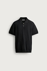 OPEN-KNIT TEXTURED POLO