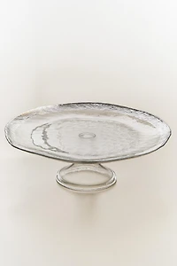 RAISED DESIGN GLASS SERVING DISH WITH SILVER RIM