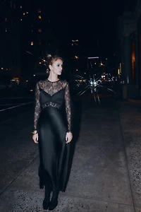 LONG COMBINATION LACE DRESS