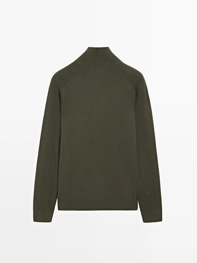 Knit cotton blend cardigan with raglan sleeves